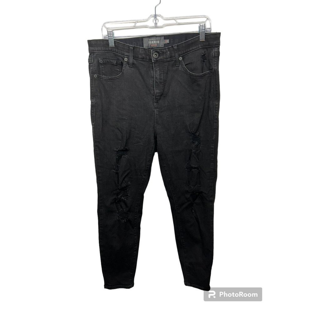 Torrid Black Distressed Denim Sky High Skinny Jeans Women Plus Size 14 Short